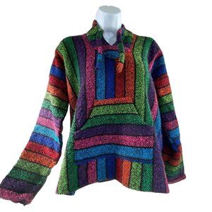 Rainbow Stripe Woven Bohemian HIppie Hoodie Size Medium.